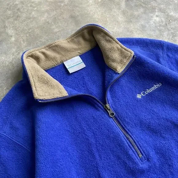 Columbia Fleece Quarter Zip Pullover Blue Outdoor Sweatshirt - Picture 2 of 4